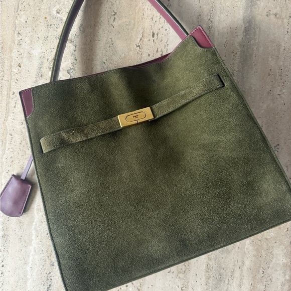 Tory Burch Lee Radziwill Green Suede Double Handbag - Picture 6 of 6